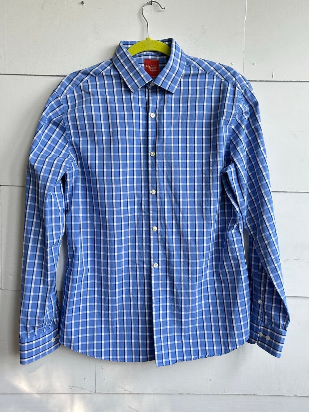 Men's Penguin Button Down Blue Plaid Size 15 1/2 34 35 Pre-owned EXCELLENT